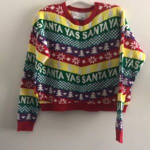 Derek Heart, YAS Santa Size L Rainbow Snowflake Tree- Ugly Christmas Sweater